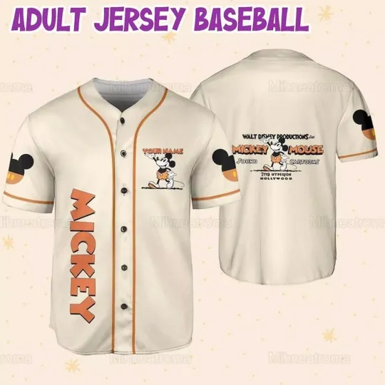 Personalized Mickey Baseball Shirt, Disney Sports Outfits, Cute Gifts For Fans