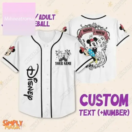 Custom Disney Minnie Mouse Baseball Shirt, Minnie Jersey, Cartoon Gift