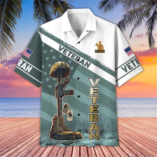 Men Veteran Hawaiian Shirt, Proud Veteran Hawaiian Shirt, Soldier Patriotic Aloha Shirt, Aloha Hawaiian Shirt, Gift For Patriot