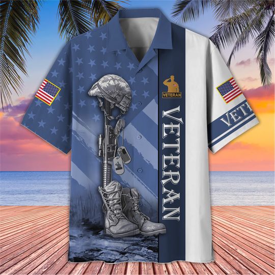 Veteran Hawaiian Beach Shirt, US Veteran Bald Eagle Shirt, Veteran Gift, Tropical Hawaiian Shirt, Veteran Hawaii Shirt, Gift For Patriot