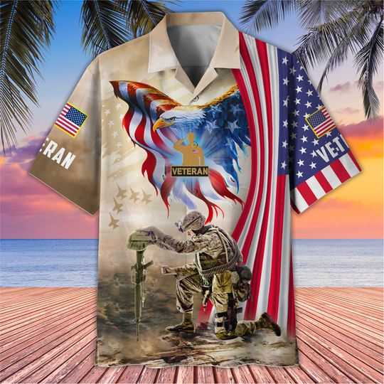 US Veteran American Flag Shirt, Veteran Hawaiian Beach Shirt, Veteran Gift, Tropical Hawaiian Shirt, Gift For Patriot, Veteran Hawaii Shirt