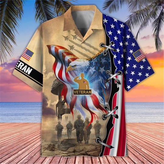 Men Veteran Hawaiian Shirt, US Veteran American Flag Shirt, Gift For Patriot, Veteran Gift, Gift For Soldier Shirt, Veteran Hawaiian Shirt