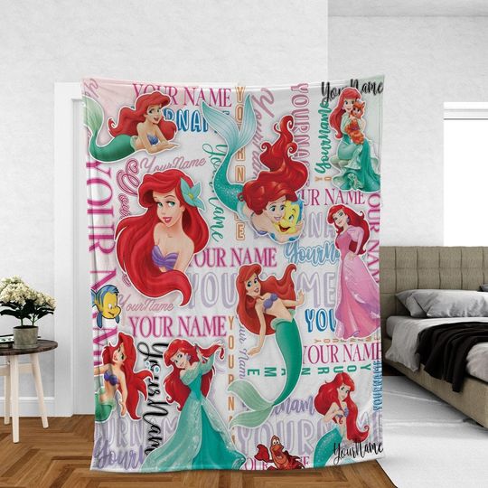 Personalized Watercolor Disney Princess The Little Mermaid Ariel Blanket
