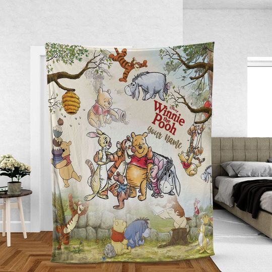 Personalized Watercolor Winnie the Pooh blanket, Custom Name Blanket, Pooh Bear and Friends Blanket