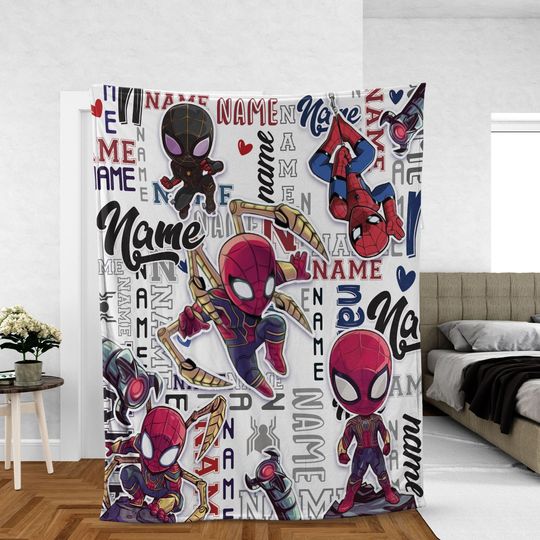 Personalized Name Blanket, peter parker Spider Man Friends Blanket comic, Super Hero Blanket