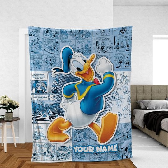 Personalized Comic Black and White Duck Kid Blanket, Donald Duck Blanket Soft Warm Throw