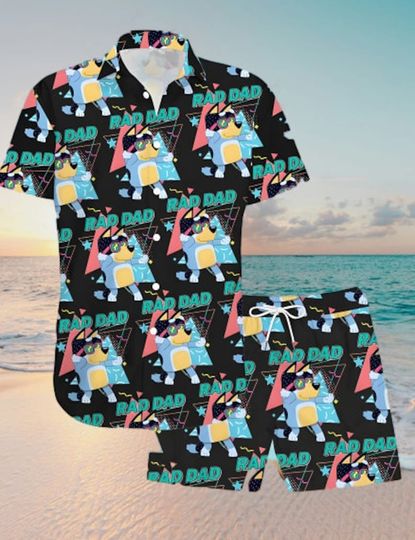 Rad Dad Hawaiian Set, Summer Shirt, Hawaiian Shirt, BlueyDad Family Shirt, BlueyDad