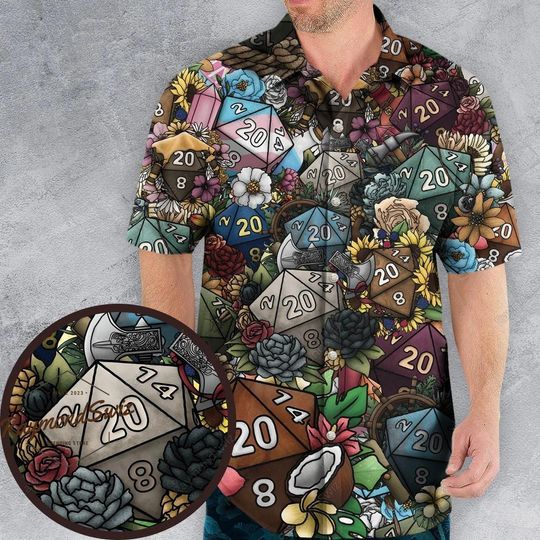 Dnd Hawaiian Shirt, Flower Dice Dungeons And Dragons Hawaiian Shirt
