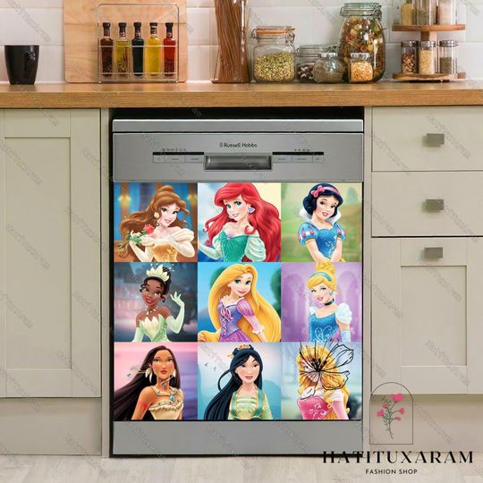 Disney Princess Dishwasher Cover, Princess Kitchen Decoration, Cinde Ariel, Disney Dishwasher Sticker