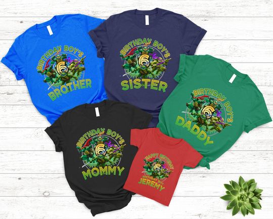 Teenage Mutant Ninja Turtles Birthday Custom Name and Age Personalized TMNT Birthday Family Birthday T-Shirt