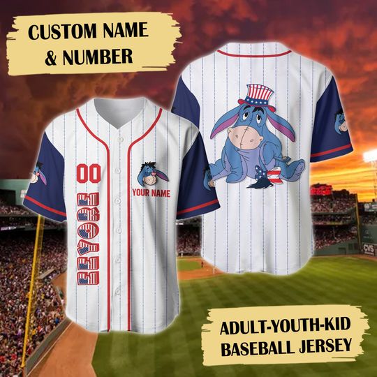 Personalized Cartoon Donkey Baseball Jersey Shirt, Custom 4th July Jersey