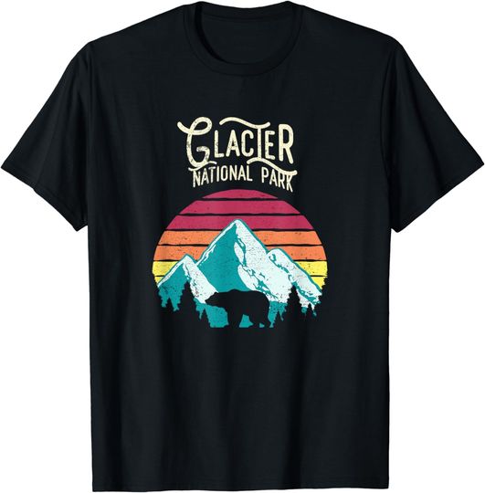Vintage Glacier National Park Mountain Bear Retro T-Shirt