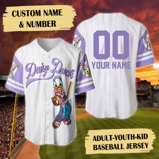 Custom Name & Number Duck Baseball Jersey, Funny Purple Duck Character