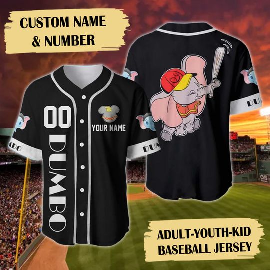 Custom Name & Number Animated Elephant Baseball Jersey, Cute Elephant Movie