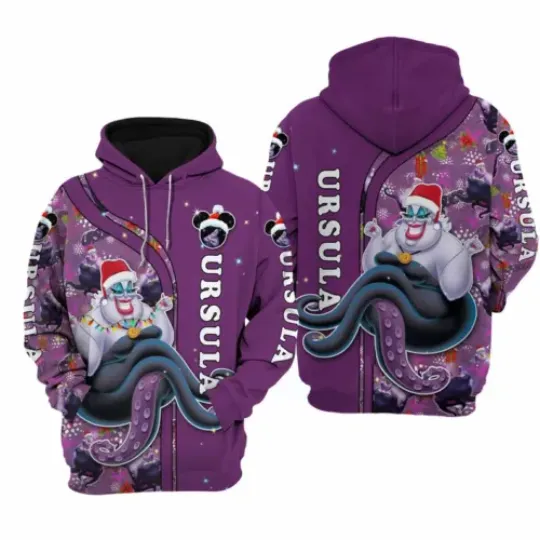 Ursula Witch Villains Character Merry Christmas Disney 3D Hoodie