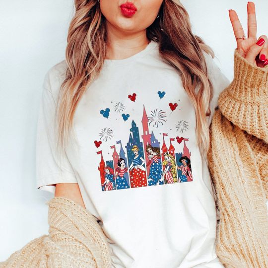 Discover Princess Team Character 4th Of July Shirt, Cartoon Princess Magical Castle