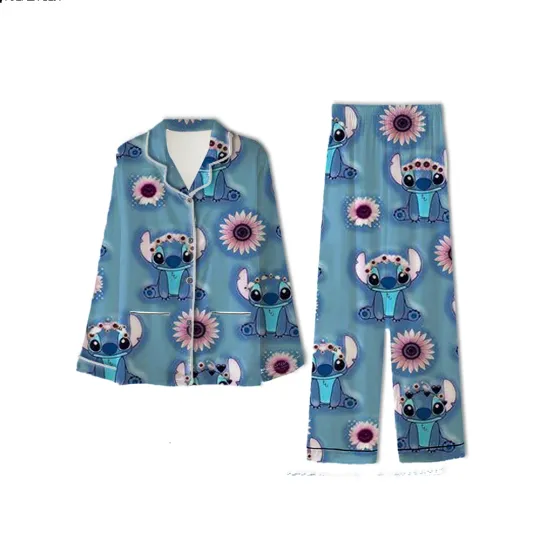 Disney Funny Retro Stitch Sunflower Pajamas Set