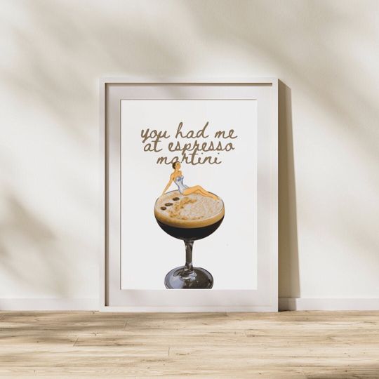 Retro Cocktail Print Poster, Espresso Martini Cocktail Bar Wall Art