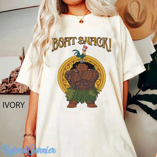 Funny Maui And Hei Hei Boat Snack Retro T-shirt, Disney Moana Pua Pig Matching Tee