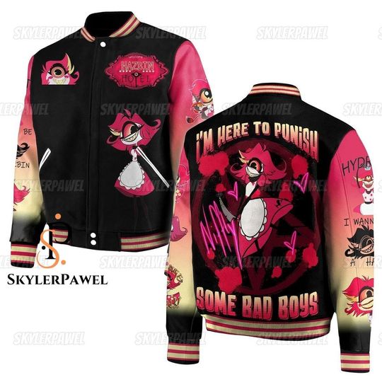 Niffty Hazbin Hotel Baseball Jacket, Niffty Hazbin Hotel Jacket, Niffty Zipper Jackets, Niffty Baseball Jacket, Hazbin Hotel Jacket
