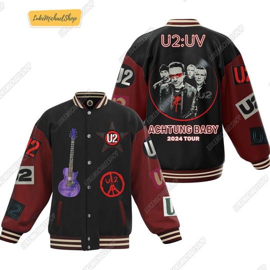 U2 Band Baseball Jacket, U2-UV Achtung Baby 2024 Tour Jacket For Men, U2 Music Band Racing Jacket