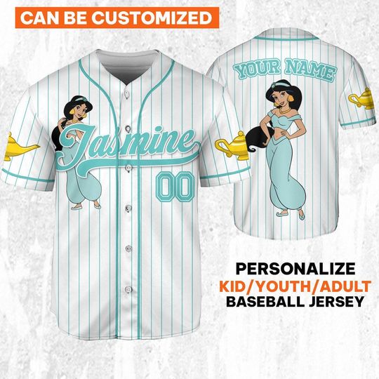 Custom Disney Princess Jasmine Aladdin Jersey, Disney Baseball Jersey