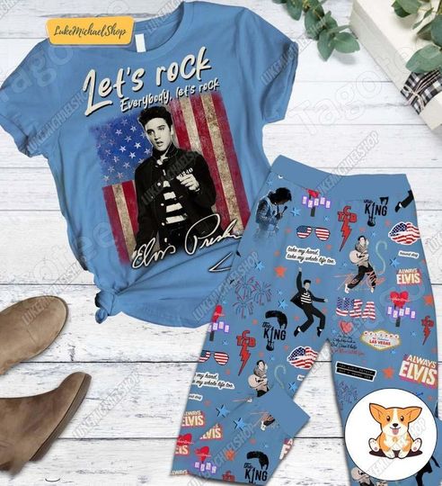 Elvis Presley Pjs Set, Elvis Lets Rock American Flag Pjs, Elvis Presley T-Shirt, Elvis Presley Bridesmaid Pajama