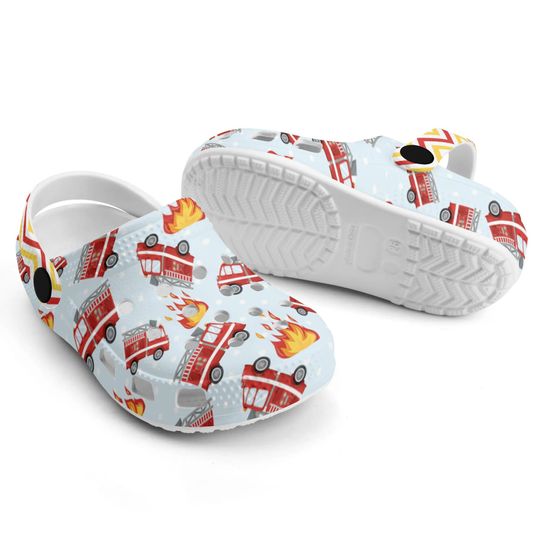 All Over Print Firefighter Theme Croc Style Sandals, Firefighter Them Clogs