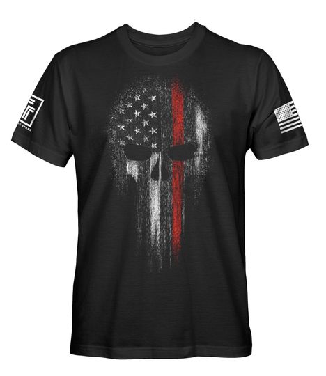 Discover Thin Red Line Shirt USA Skull Shirt Firefighter USA Red Line Flag Men's T-Shirt