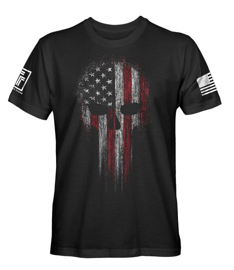USA Flag American Skull Military Veteran Patriotic Army Marine Navy Air force Style PT Men's T-Shirt