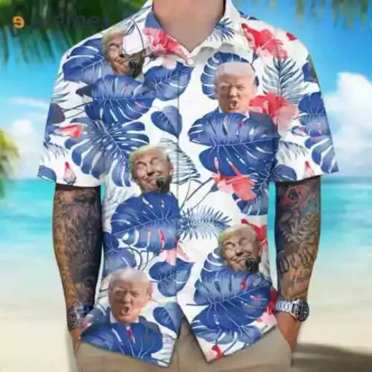 Trump Face Funny Tropical Hawaiian Shirt Adult & Kid Size