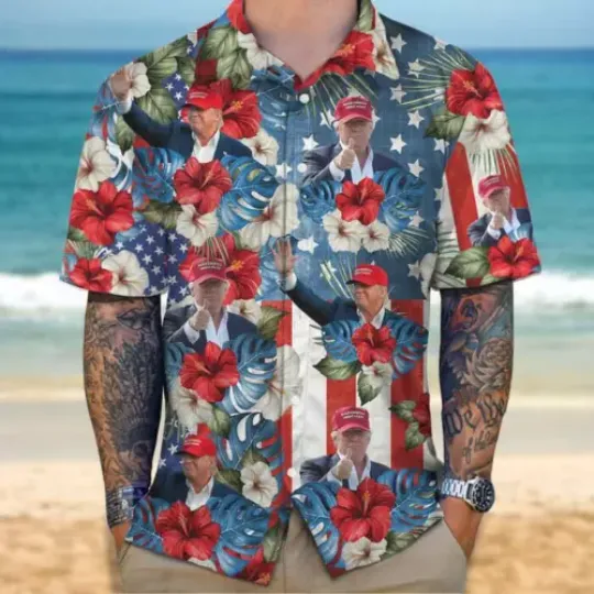American Flag Tropical Independence Day I Stand With Trump Hawaiian Shirt, hot.