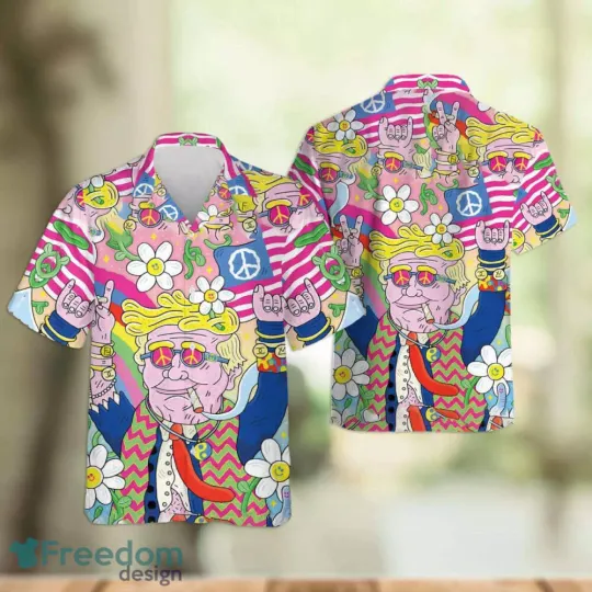 Funny Hippie Trump Meme Hawaiian Shirt Summer Gift Danoal Trump Mug Shot Shirt