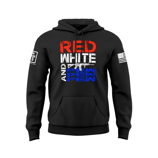 USA Flag American Red White and Pew Pew Pew Military Veteran Patriotic Second Amendment Men's Hoodie
