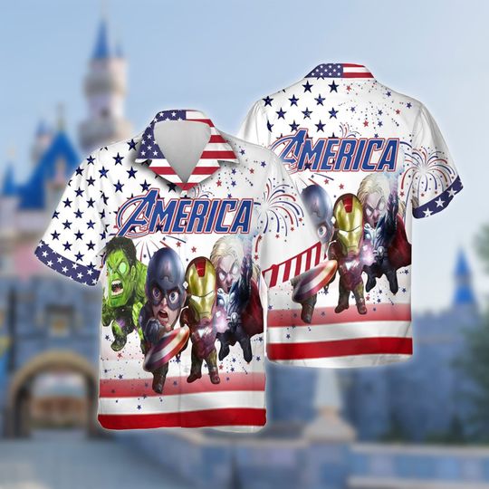 Superhero Movie 4th July Hawaiian Shirt, Hulk Thor Iron Man July Fourth Shirt