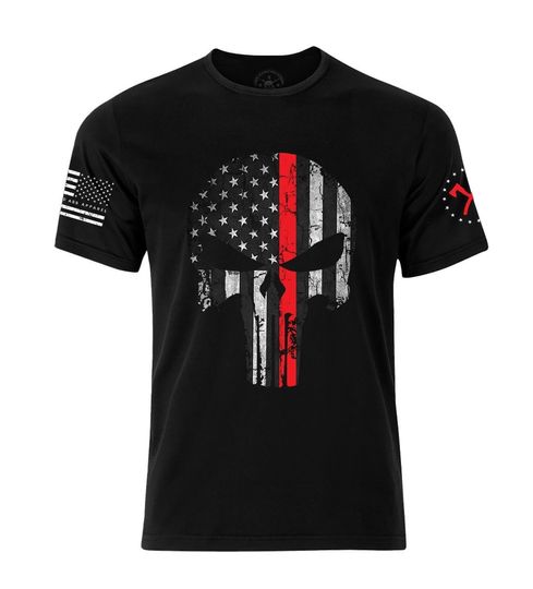 Punisher Skull Thin Red Line | Firefighter T-shirt | Patriotic American Skull shirt | Firefighter Skull T-shirt