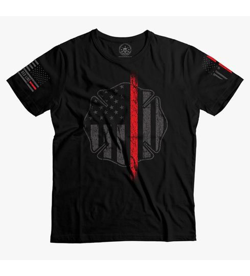 Thin Red Line American Flag Patriotic Firefighter T-shirt | Spartan Flag | USA Flag T-shirt | Firefighter T-shirt