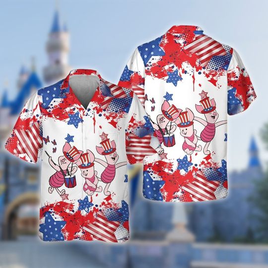 American Flag 4th July Hawaiian Shirt, Piglet 4th Of July Tropical Hawaiian