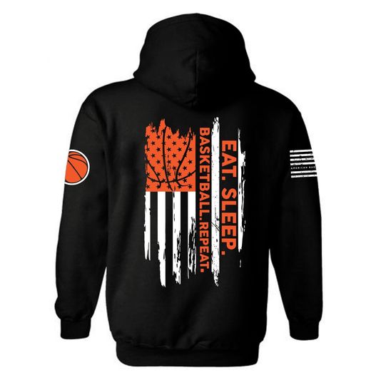 Eat Sleep Basketball Repeat American Flag Patriotic Hoodie |  Basketball Hoodie | American Flag