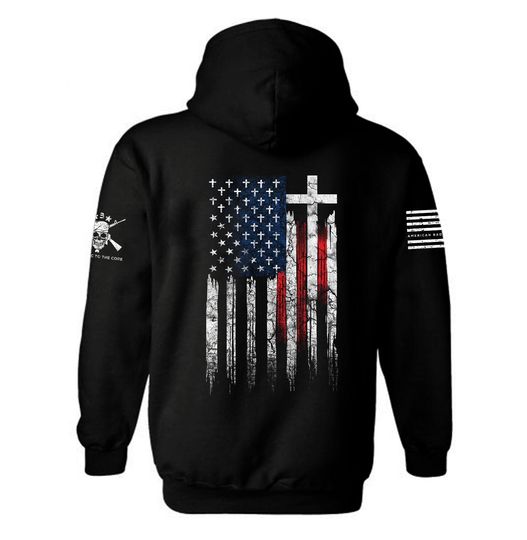 American Flag Cross Patriotic Hoodie  | USA Flag | Patriotic Hoodie | Distressed American Flag