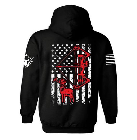 American flag Buck Deer Hunting Crossbow Patriotic Hoodie | Hunting Season Hoodie | Deer Hunting  | American Flag