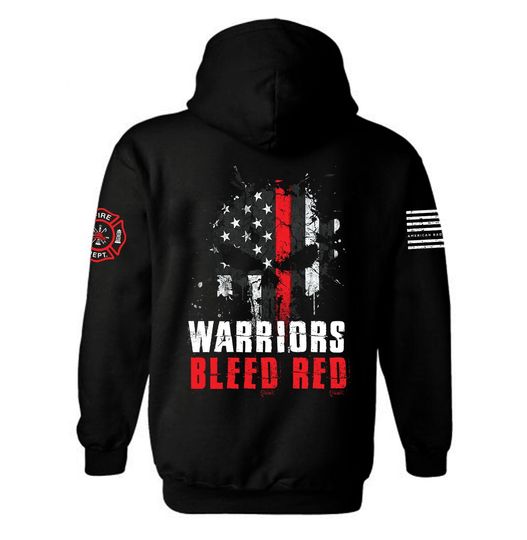 Warriors Bleed Red Firefighters Punisher Hoodie |  Firefighter Hoodie | Punisher | American Flag | USA Flag | Thin Red Line