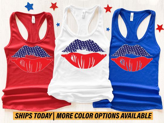 4th Of July Lip Tank Top, Ladies Lip 4th Of July Tank Top, 4th of July tank women, Ladies lip Patriotic Tank