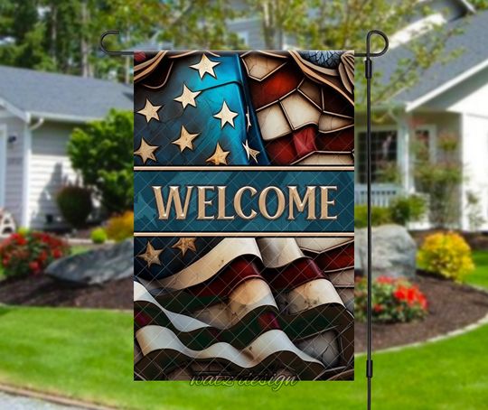 Welcome Faux Stained Glass American Flag