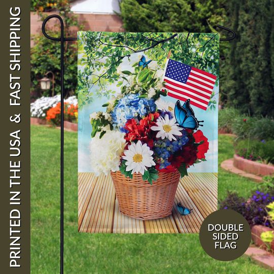 Patriotic Floral Garden Flag, 4th of July Garden