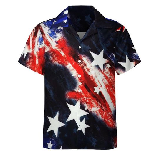 Men's Short Sleeve American Flag Hawaiian Print Shirt