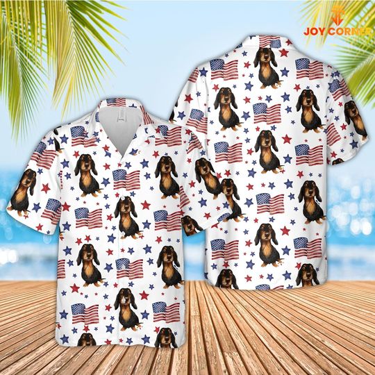 Unijames Dachshund American Flag Pattern Hawaiian Shirt