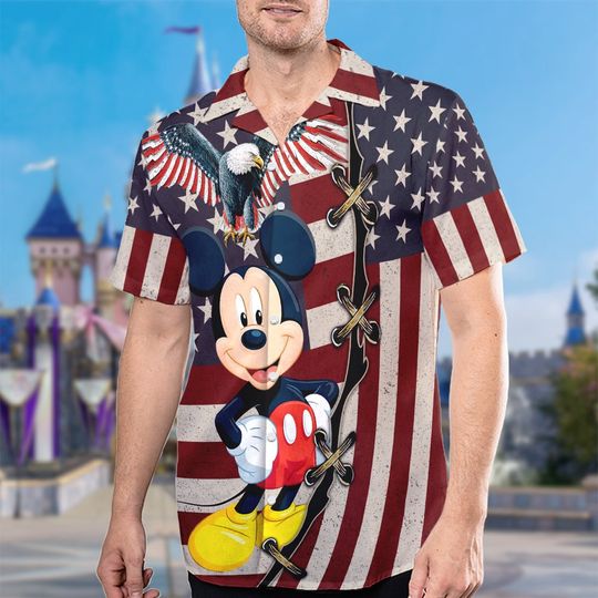 Mouse And American Flag Hawaiian T Shirt Fan Gift, 4th July US Flag Patriot Day Hawaiian Shirt