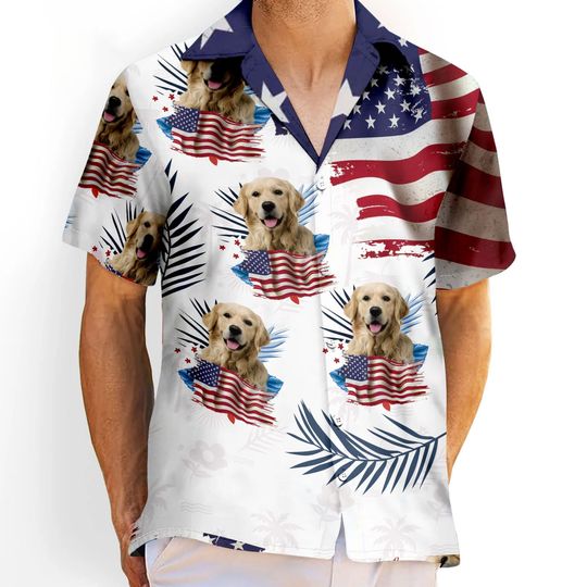 4th of July Custom Hawaiian Shirt with Face, Custom American Flag Hawaiian Shirt