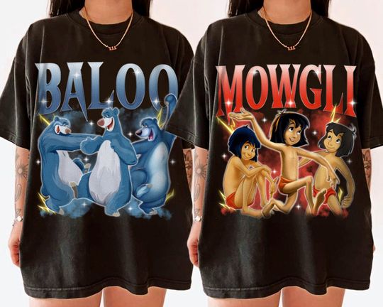 Couple Mowgli and Baloo Shirt Funny Tee, The Jungle Book Team Tees, Vintage Graphic T-shirt Family 2024 Trip Gifts